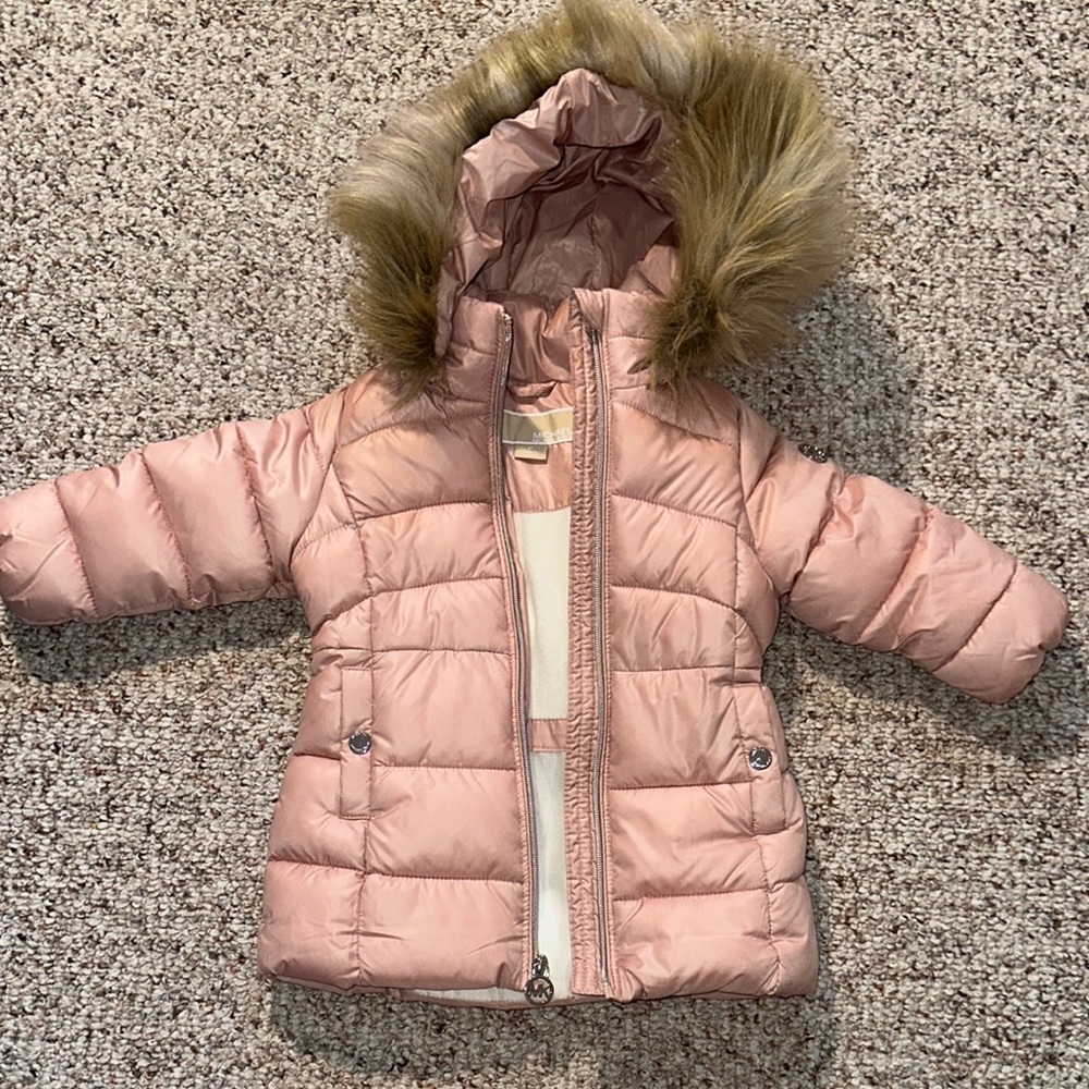 Michael Kors Pink Puffer Jacket with Fur Hood